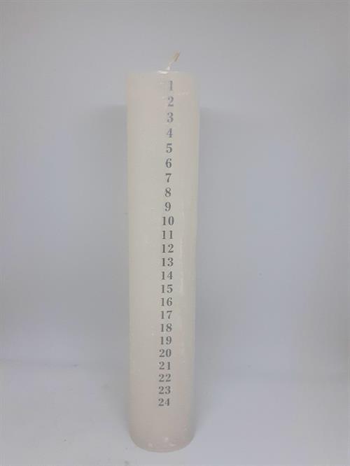 Kalenderlys Ø4,5 højde 25cm Hvid m/sølv